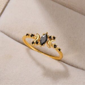 2CT Marquise Cut Black Diamond Triple Moon 14K Gold Ring
